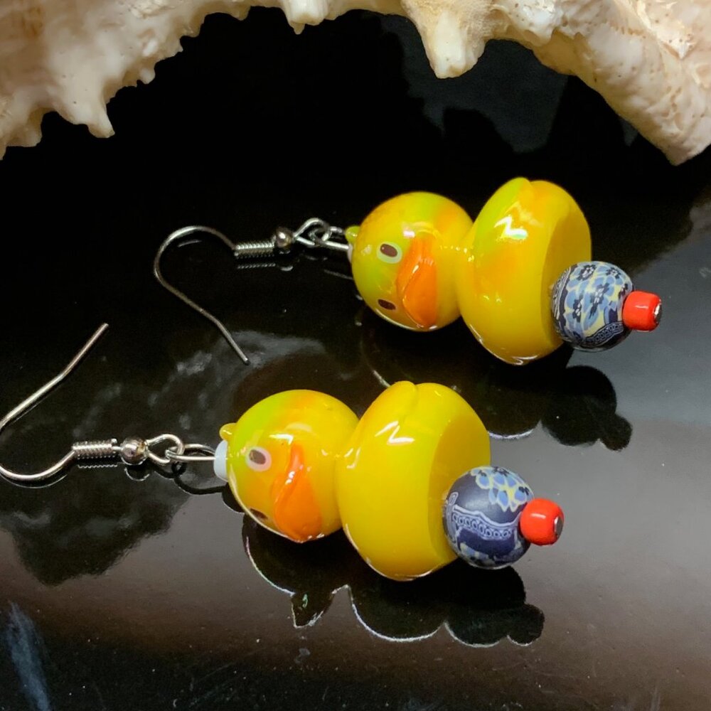 Cute RUBBER DUCK DUCKIE Adorable Handmade Pierced Earrings LA127